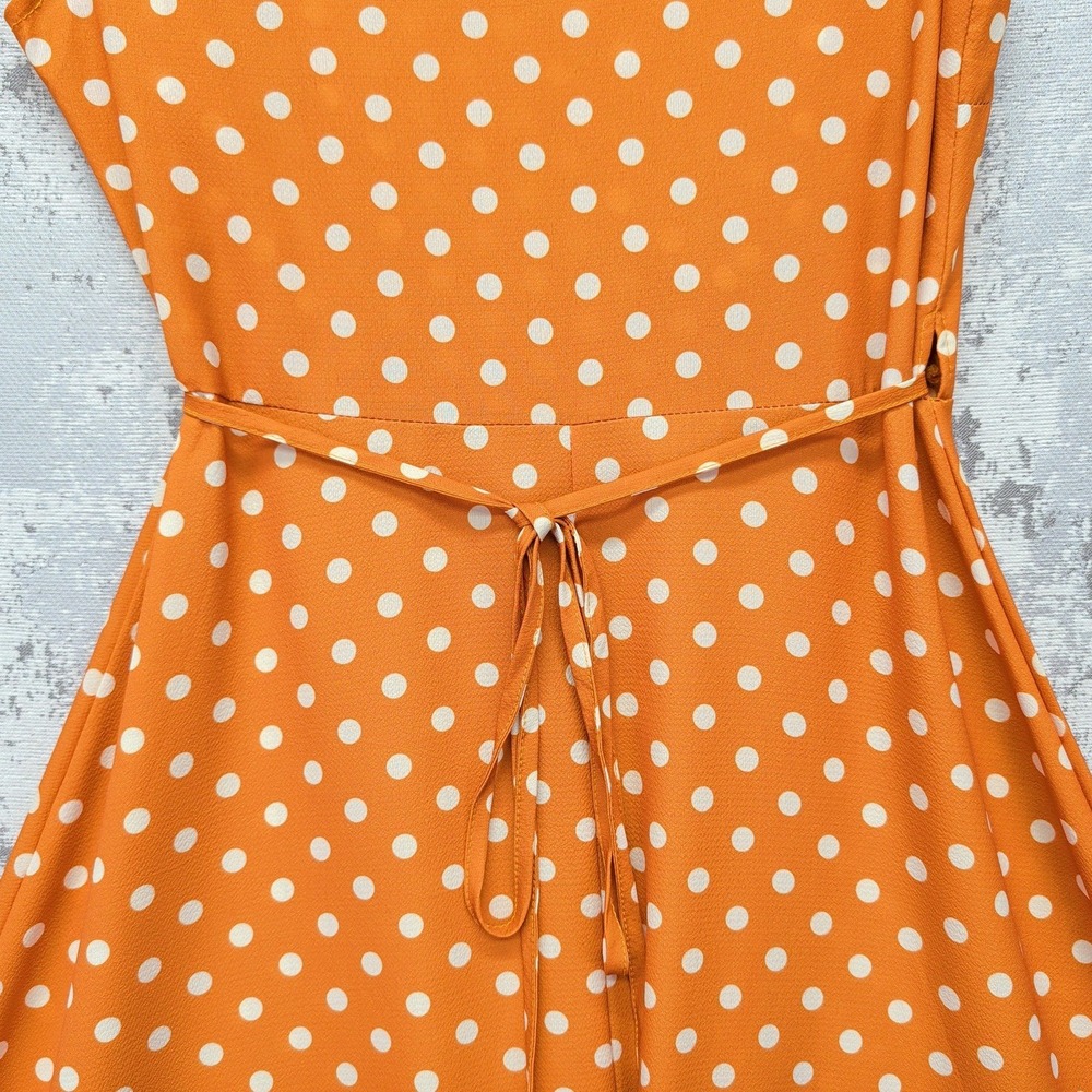 LIVAGIRL Orange Polka Dot High-Low Wrap Dress Small V-Neck Short Sleeve New - Picture 11 of 15